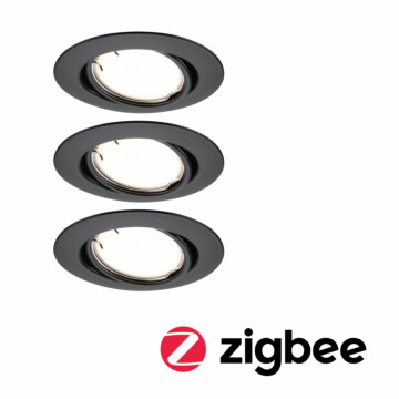 Paulmann LED Einbauleuchte Smart Home Zigbee 3.0 Base Coin Basisset schwenkbar  rund 90mm 20°  3x4.9W 3x430lm 230V dimmbar 3000K Schwarz matt