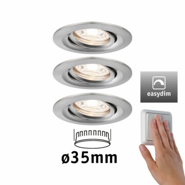 Paulmann LED Einbauleuchte Easy Dim Nova Mini Plus Coin Basisset schwenkbar  rund 66mm 15° Coin 3x4.2W 3x300lm 230V dimmbar 2700K Eisen gebürstet