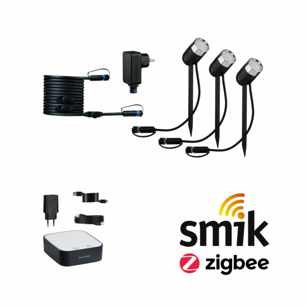 Paulmann Plug & Shine Preisattraktives Starterset Smart Home smik Gateway + LED Gartenstrahler Pike Basisset RGBW+