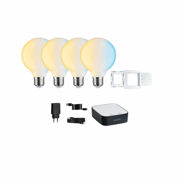 Paulmann Preisattraktives Starterset Zigbee 3.0 Smart Home smik Gateway + Filament G95 230V LED Birne E27 + Wandtaster