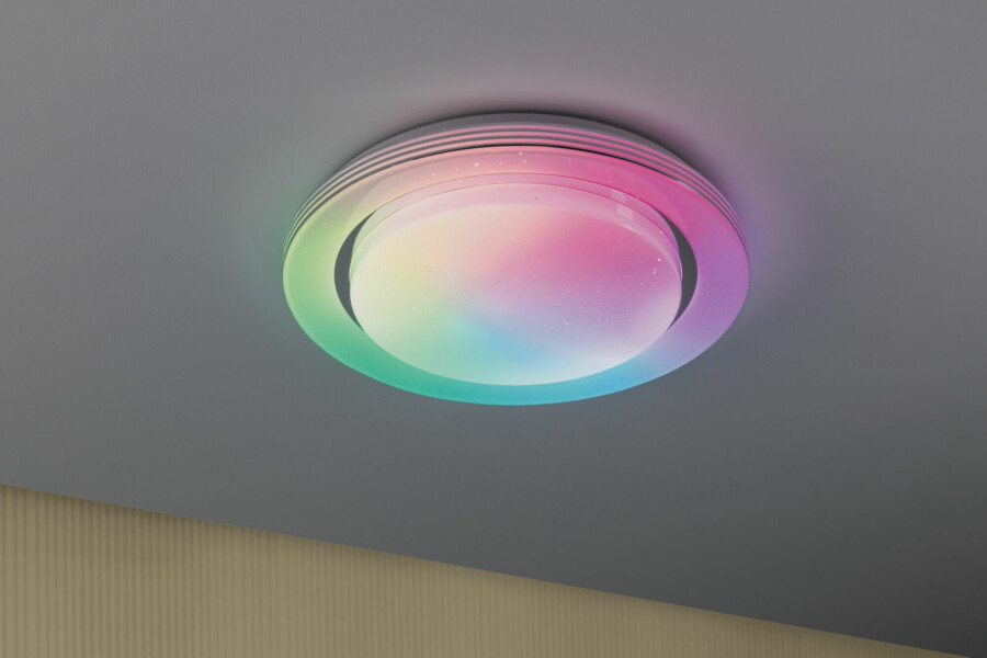 Paulmann LED Deckenleuchte Rainbow mit Regenbogeneffekt    RGBW+ 1600lm 230V 22W dimmbar Chrom#Weiß