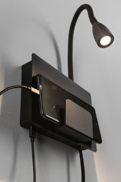Paulmann LED Wandleuchte Halina USB C   2700K 200lm 230V 2.4W  Schwarz matt