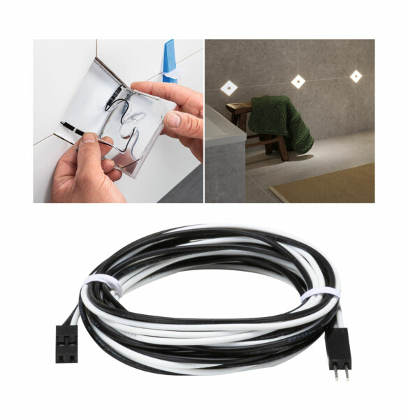 Paulmann LumiTiles Kabel Square Warmweiß  1.9m 12V Schwarz Kunststoff