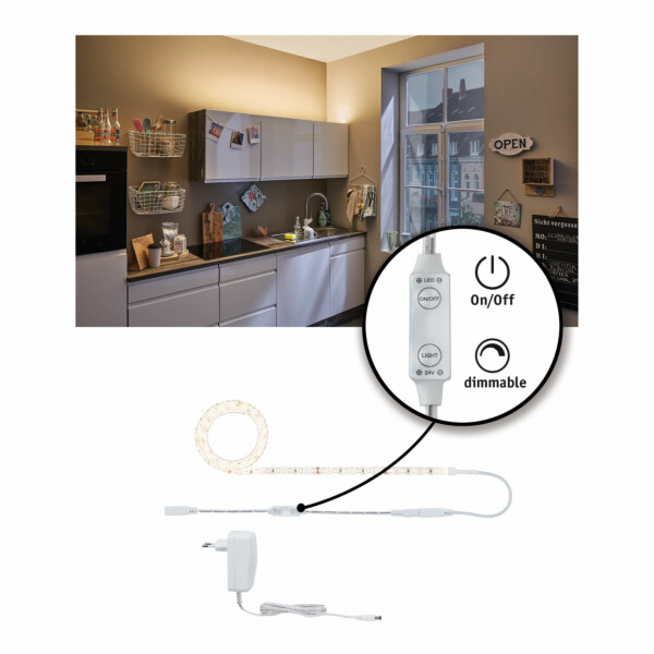 Paulmann SimpLED Power LED Strip Warmweiß inkl. Dimm/Switch Komplettset 1.5m beschichtet  17W 1060lm/m  3000K 24VA