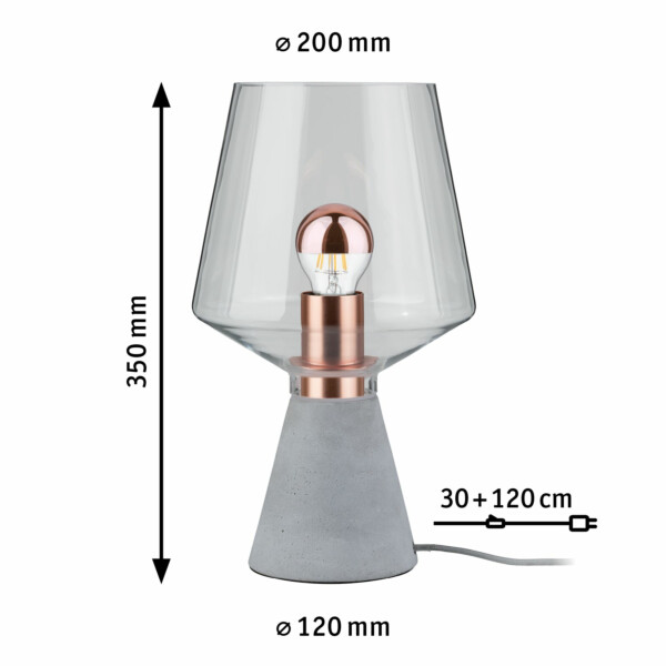 Paulmann Neordic Tischleuchte Yorik E27   max. 20W Klar#Grau#Kupfer Glas#Beton#Metall