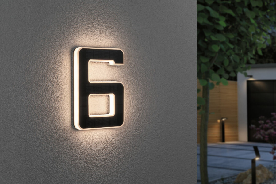 Paulmann Solar LED Hausnummernleuchte inkl. wechselbarer Akku Nummer 6 inkl. wechselbarer Akku IP44 3000K 6lm Schwarz