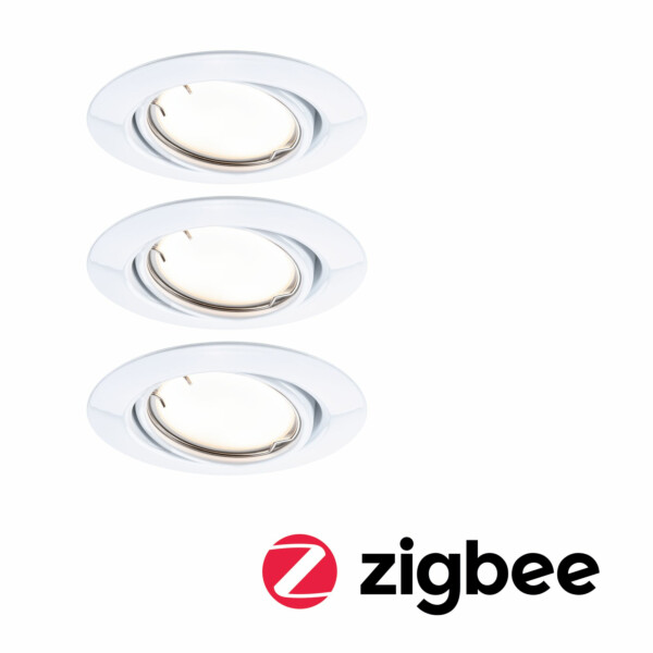 Paulmann LED Einbauleuchte Smart Home Zigbee 3.0 Base Coin Basisset schwenkbar  rund 90mm 20°  3x4.9W 3x430lm 230V dimmbar 3000K Weiß