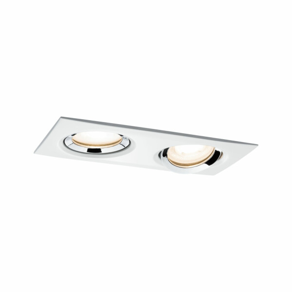 Paulmann LED Einbauleuchte Nova Plus Einzelleuchte schwenkbar IP65 eckig 185x93mm 30° GU10 1x 2x7W 1x 2x460lm 230V dimmbar 2700K Weiß matt#Chrom