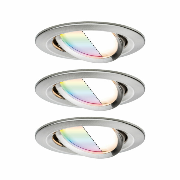 Paulmann LED Einbauleuchte Smart Home Zigbee 3.0 Nova Plus Coin Basisset schwenkbar  rund 84mm 50° Coin 3x5.2W 3x400lm 230V dimmbar RGBW Eisen gebürstet