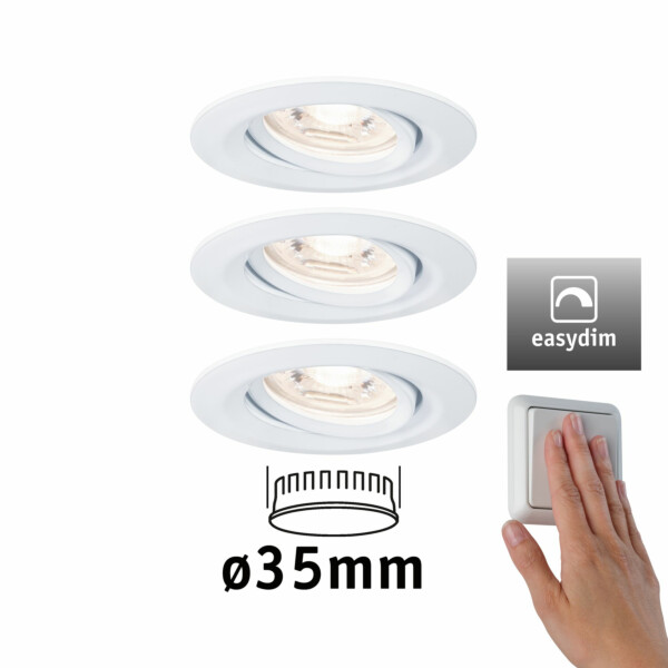 Paulmann LED Einbauleuchte Easy Dim Nova Mini Plus Coin Basisset schwenkbar  rund 66mm 15° Coin 3x4.2W 3x300lm 230V dimmbar 2700K Weiß matt