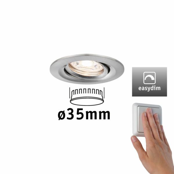 Paulmann LED Einbauleuchte Easy Dim Nova Mini Plus Coin Einzelleuchte schwenkbar  rund 66mm 15° Coin 4.2W 300lm 230V dimmbar 2700K Eisen gebürstet