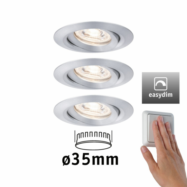 Paulmann LED Einbauleuchte Easy Dim Nova Mini Plus Coin Basisset schwenkbar  rund 66mm 15° Coin 3x4.2W 3x300lm 230V dimmbar 2700K Alu