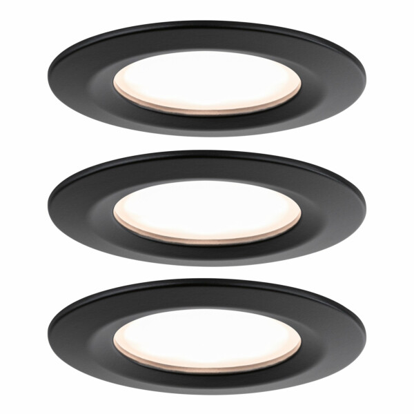 Paulmann LED Einbauleuchte Nova Plus Coin Basisset starr IP44 rund 78mm  Coin 3x6W 3x470lm 230V dimmbar 2700K Schwarz matt