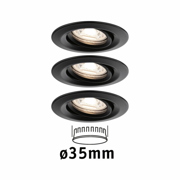 Paulmann LED Einbauleuchte Nova Mini Coin Basisset schwenkbar  rund 66mm 15° Coin 3x4W 3x310lm 230V  2700K Schwarz matt