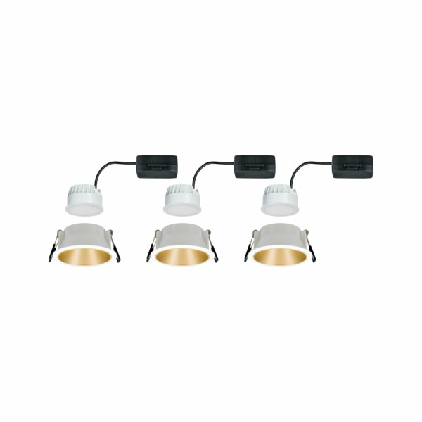 Paulmann LED Einbauleuchte 3-Step-Dim Cole Coin Basisset  IP44 rund 88mm  Coin 3x6W 3x460lm 230V dimmbar 2700K Weiß#Gold matt
