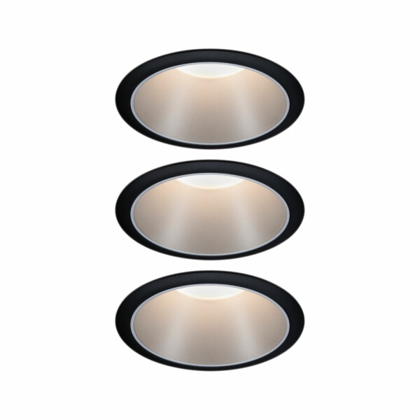 Paulmann LED Einbauleuchte 3-Step-Dim Cole Coin Basisset  IP44 rund 88mm  Coin 3x6W 3x470lm 230V dimmbar 2700K Schwarz#Silber