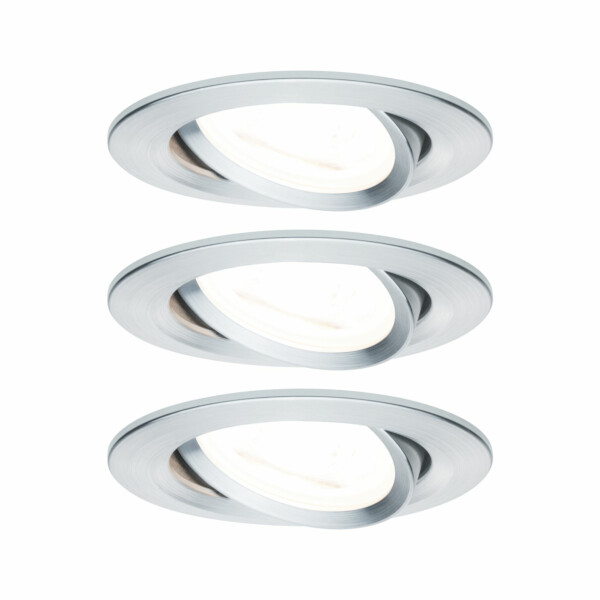 Paulmann LED Einbauleuchte Nova Basisset schwenkbar  rund 84mm 50° GU10 3x6.5W 3x460lm 230V  2700K Alu gedreht