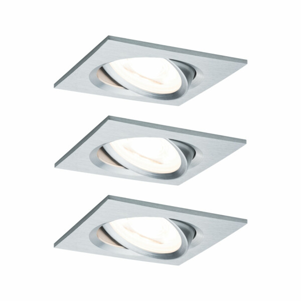 Paulmann LED Einbauleuchte Nova Basisset schwenkbar  eckig 84x84mm 50° GU10 3x6.5W 3x460lm 230V  2700K Alu gedreht