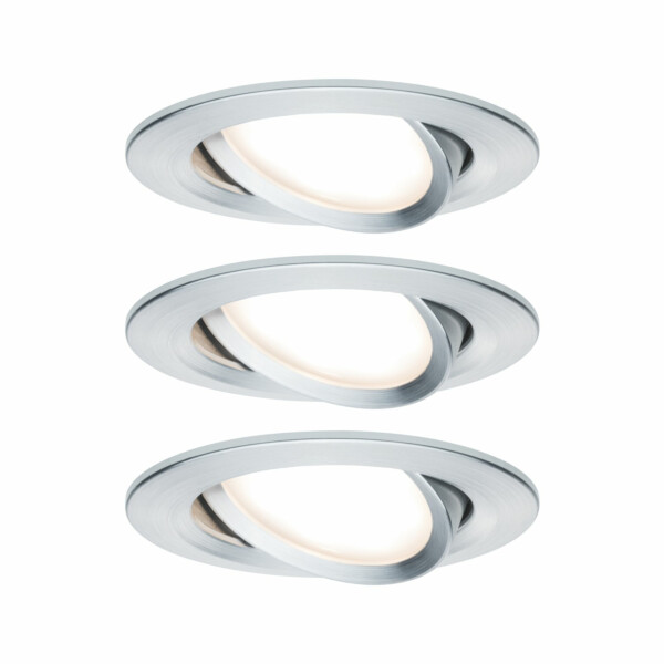 Paulmann LED Einbauleuchte Nova Coin Basisset schwenkbar  rund 84mm 50° Coin 3x6W 3x470lm 230V  2700K Alu gedreht