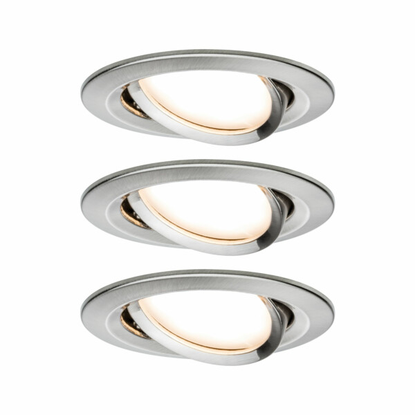 Paulmann LED Einbauleuchte 3-Step-Dim Nova Coin Basisset schwenkbar  rund 84mm 50° Coin 3x6W 3x470lm 230V dimmbar 2700K Eisen gebürstet