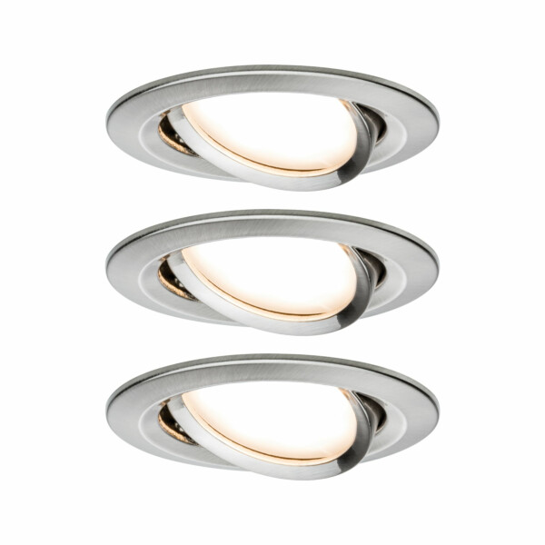 Paulmann LED Einbauleuchte Nova Plus Coin Basisset schwenkbar  rund 84mm 50° Coin 3x6W 3x470lm 230V dimmbar 2700K Eisen gebürstet