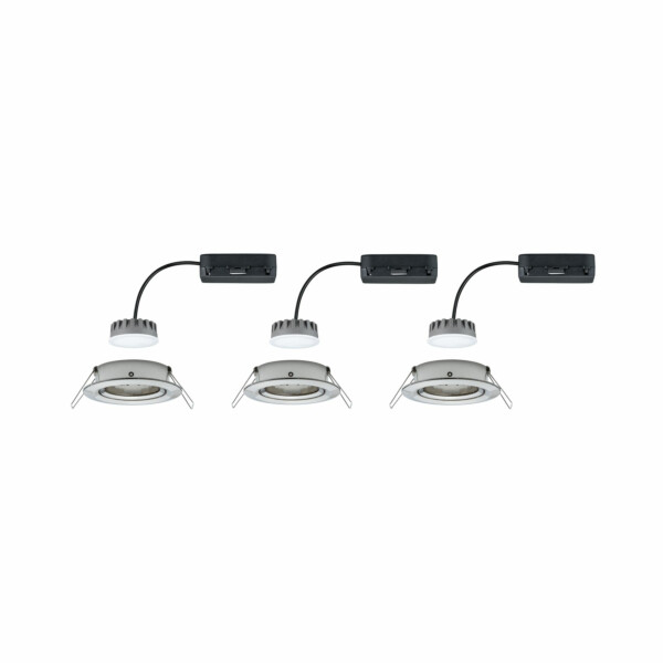 Paulmann LED Einbauleuchte Nova Plus Coin Basisset schwenkbar  rund 84mm 50° Coin 3x6W 3x470lm 230V dimmbar 2700K Eisen gebürstet