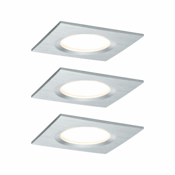 Paulmann LED Einbauleuchte Nova Plus Coin Basisset starr IP44 eckig 78x78mm  Coin 3x6W 3x470lm 230V dimmbar 2700K Alu gedreht