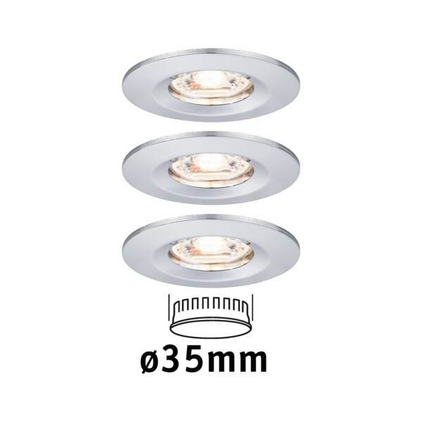 Paulmann LED Einbauleuchte Nova Mini Coin Basisset starr IP44 rund 65mm  Coin 3x4W 3x310lm 230V  2700K Chrom