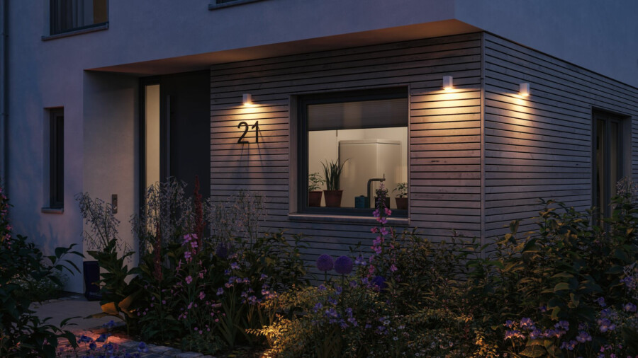 Paulmann LED Außenwandleuchte Flame insektenfreundlich IP44 eckig 58x103mm 2200K 4W 265lm 230V 75° Weiß Metall