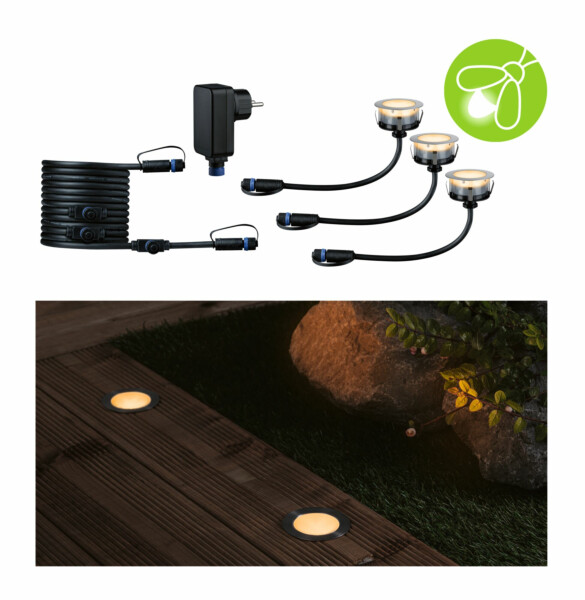 Paulmann Plug & Shine LED Bodeneinbauleuchte Floor Basisset Insektenfreundlich IP67 2200K 3x2W  21VA Silber