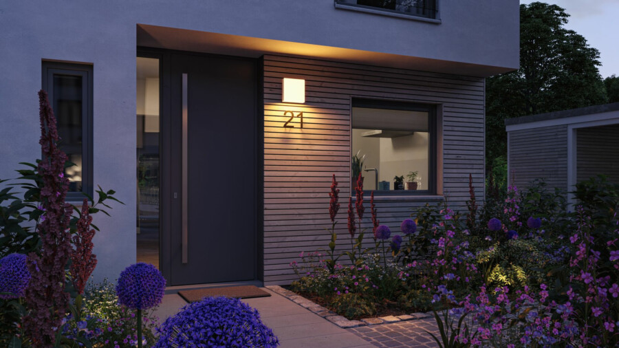 Paulmann LED Außenwandleuchte Smart Home Zigbee 3.0 Azalena Bewegungsmelder mit Hochfrequenz-Sensor insektenfreundlich IP44  250x97mm Tunable Warm 8.5W 700lm 230V  Weiß Kunststoff#Aluminium