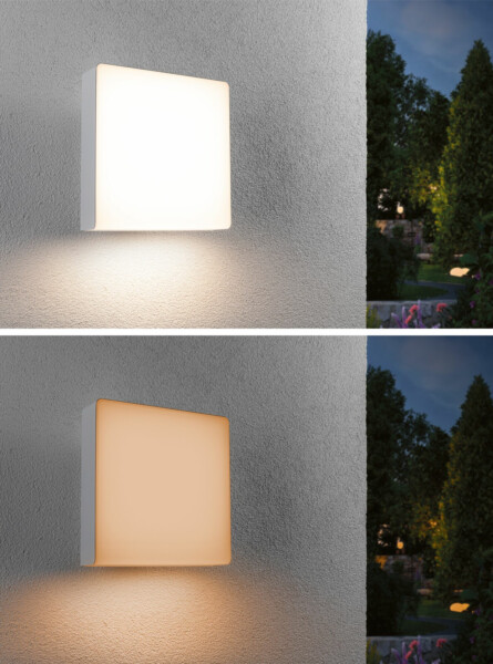 Paulmann LED Außenwandleuchte Smart Home Zigbee 3.0 Azalena Bewegungsmelder mit Hochfrequenz-Sensor insektenfreundlich IP44  250x97mm Tunable Warm 8.5W 700lm 230V  Weiß Kunststoff#Aluminium