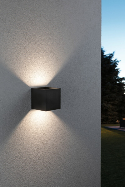 Paulmann House LED Außenwandleuchte Smart Home Zigbee 3.0 Cybo  IP44 eckig 100x100mm RGBW+ 2x2.5W 2x150lm 230V  Anthrazit Aluminium