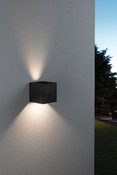 Paulmann House LED Außenwandleuchte Smart Home Zigbee 3.0 Cybo  IP44 eckig 100x100mm RGBW+ 2x2.5W 2x150lm 230V  Anthrazit Aluminium