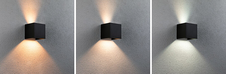 Paulmann House LED Außenwandleuchte Smart Home Zigbee 3.0 Cybo  IP44 eckig 100x100mm RGBW+ 2x2.5W 2x150lm 230V  Anthrazit Aluminium