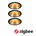 Paulmann Smart Home Zigbee Bundle Smart Home Zigbee 3.0 Einbauleuchte Cole + Zigbee Coin IP44 rund 88mm 3x6W 3x470lm 230V dimmbar 2700K Schwarz/Gold matt