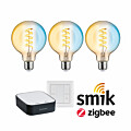 Paulmann Preisattraktives Starterset Zigbee 3.0 Smart Home smik Gateway + LED Birne Filament G95 Tunable White + Schalter