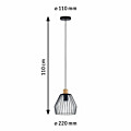 Paulmann Pendelleuchte Cameo IP44 E27   max. 20W Schwarz#Holz dimmbar