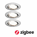 Paulmann LED Einbauleuchte Smart Home Zigbee 3.0 Base Coin Basisset schwenkbar  rund 90mm 20°  3x4.9W 3x430lm 230V dimmbar 3000K Eisen gebürstet