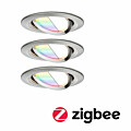 Paulmann LED Einbauleuchte Smart Home Zigbee 3.0 Nova Plus Coin Basisset schwenkbar  rund 84mm 50° Coin 3x5.2W 3x400lm 230V dimmbar RGBW Eisen gebürstet