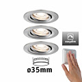 Paulmann LED Einbauleuchte Easy Dim Nova Mini Plus Coin Basisset schwenkbar  rund 66mm 15° Coin 3x4.2W 3x300lm 230V dimmbar 2700K Eisen gebürstet