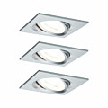 Paulmann LED Einbauleuchte Nova Basisset schwenkbar  eckig 84x84mm 50° GU10 3x6.5W 3x460lm 230V  2700K Alu gedreht