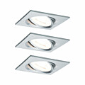 Paulmann LED Einbauleuchte 3-Step-Dim Nova Basisset schwenkbar  eckig 84x84mm 50° GU10 3x6.5W 3x460lm 230V dimmbar 2700K Alu gedreht