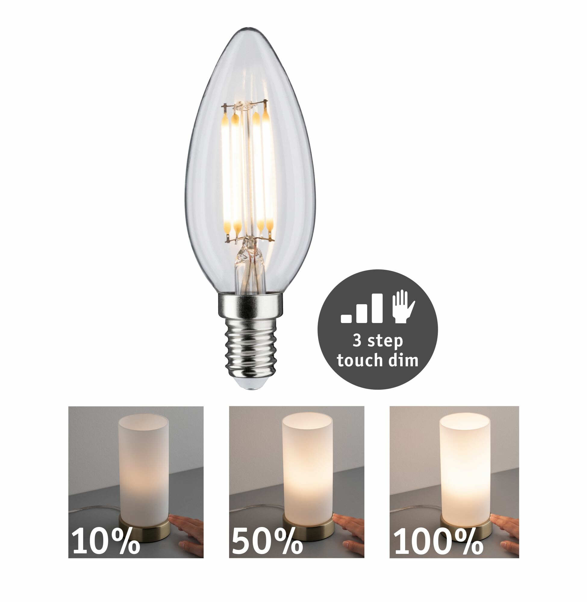 Paulmann Filament 230V Touch Dim LED Kerze E14 432lm 5W 2700K dimmbar Klar