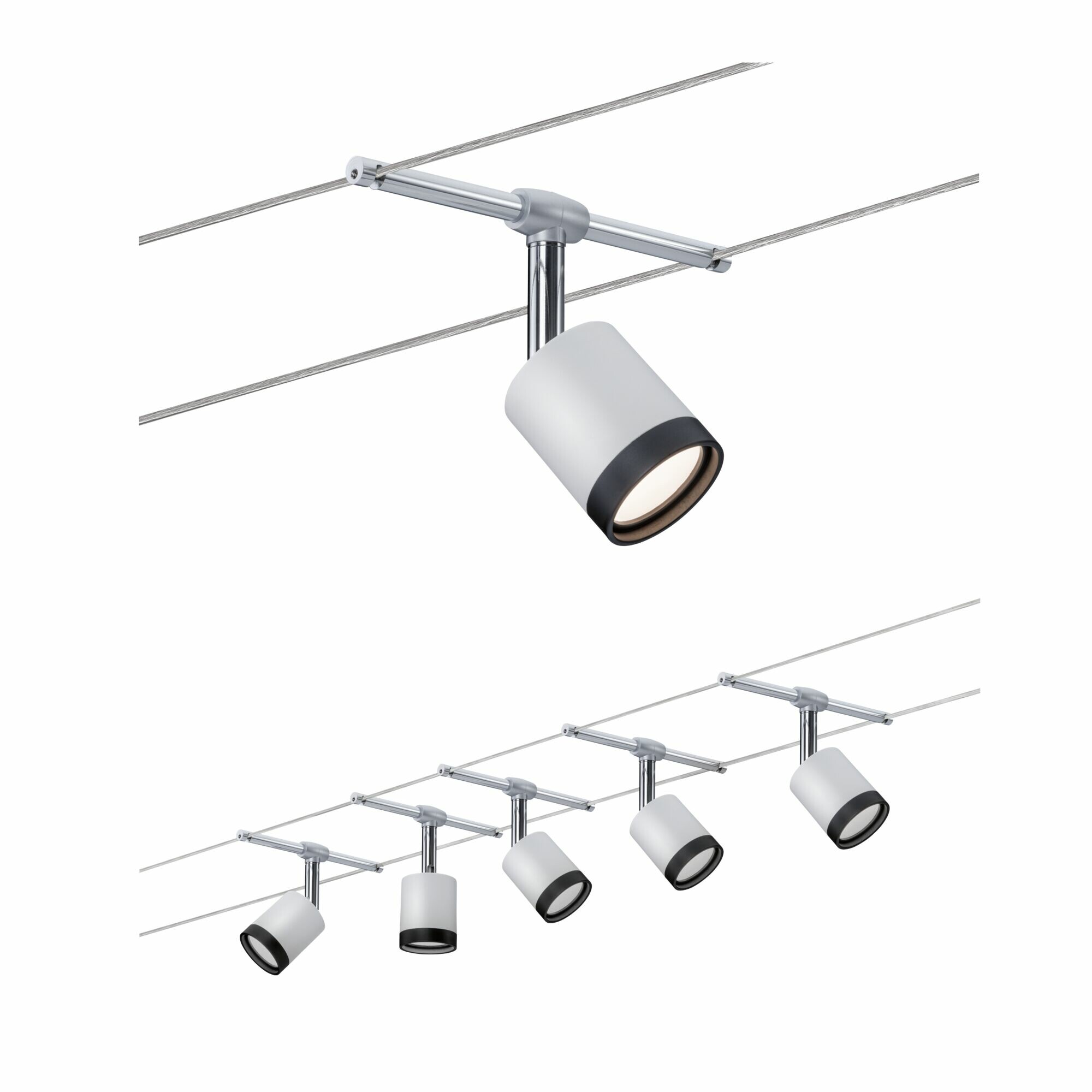 Paulmann LED Seilsystem TubeLED Basisset  5x150lm 5x4W 2700K  230/12V Weiß#Schwarz#Chrom