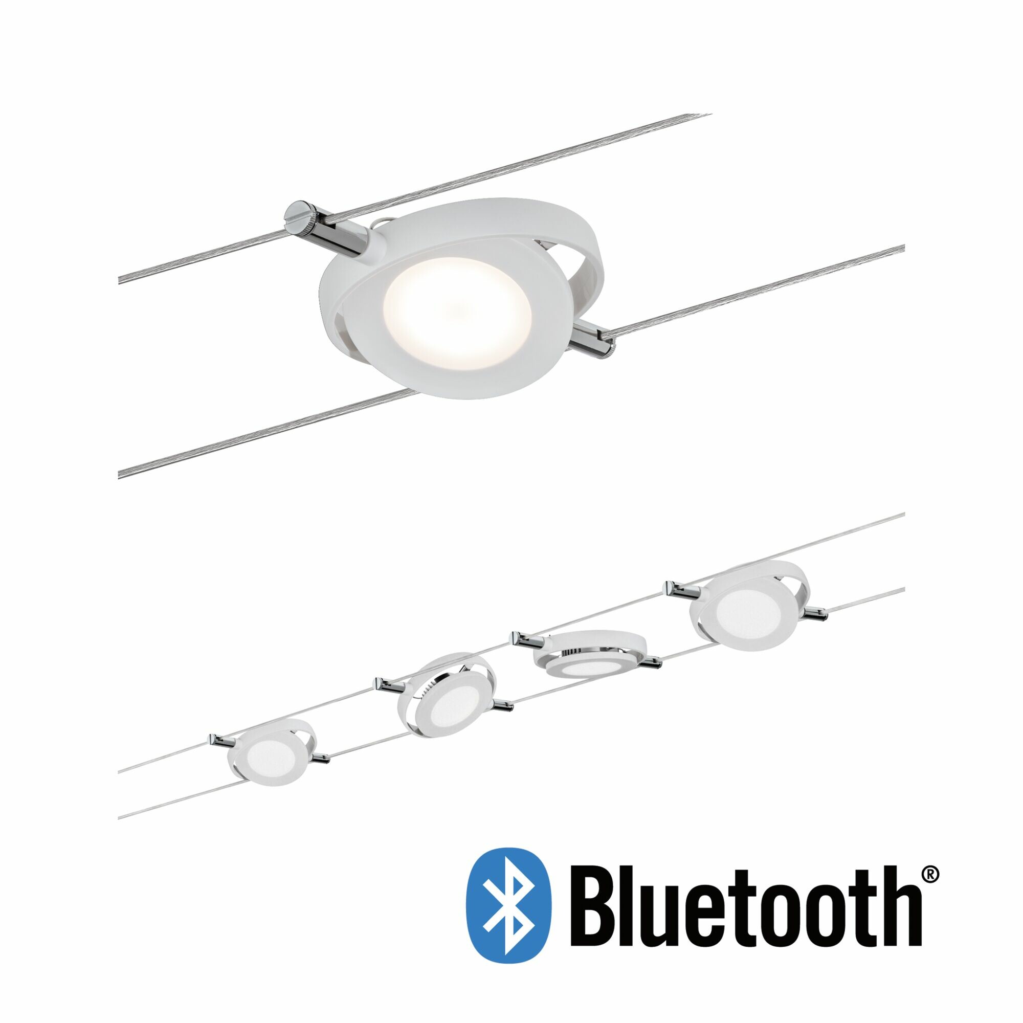 Paulmann LED Seilsystem Smart Home Bluetooth RoundMac Basisset  4x200lm 4x4W Tunable White dimmbar 230/12V Weiß matt