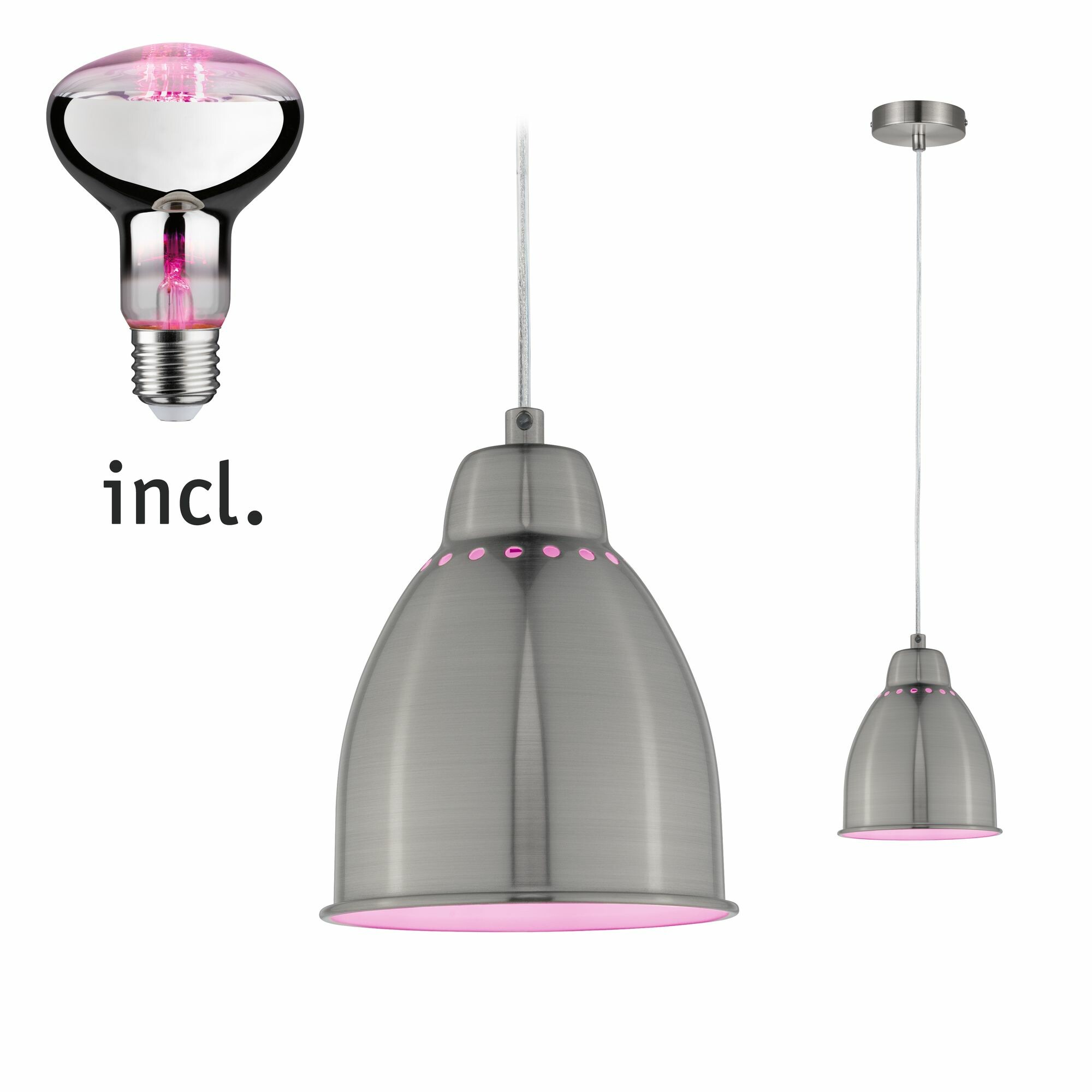 Paulmann Neordic Bundle Pendelleuchte Hilla + LED Reflektor E27 Eisen gebürstet dimmbar Metall / 230V 200lm 6.5W 1300K