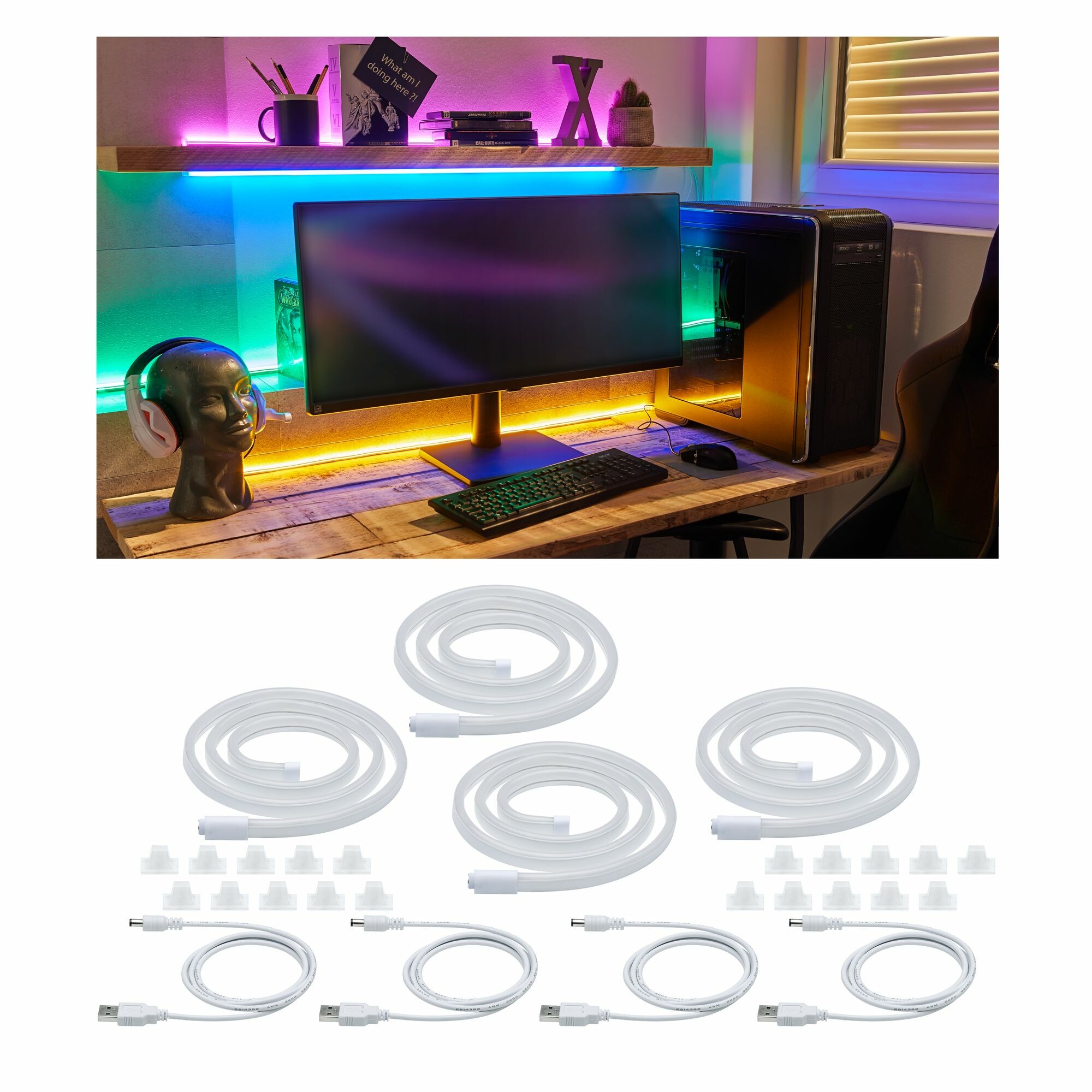 Paulmann USB LED Strip Neon Colorflex Farbset Blau.Grün. Orange. Pink 1m   4x4.5W 10lm/m