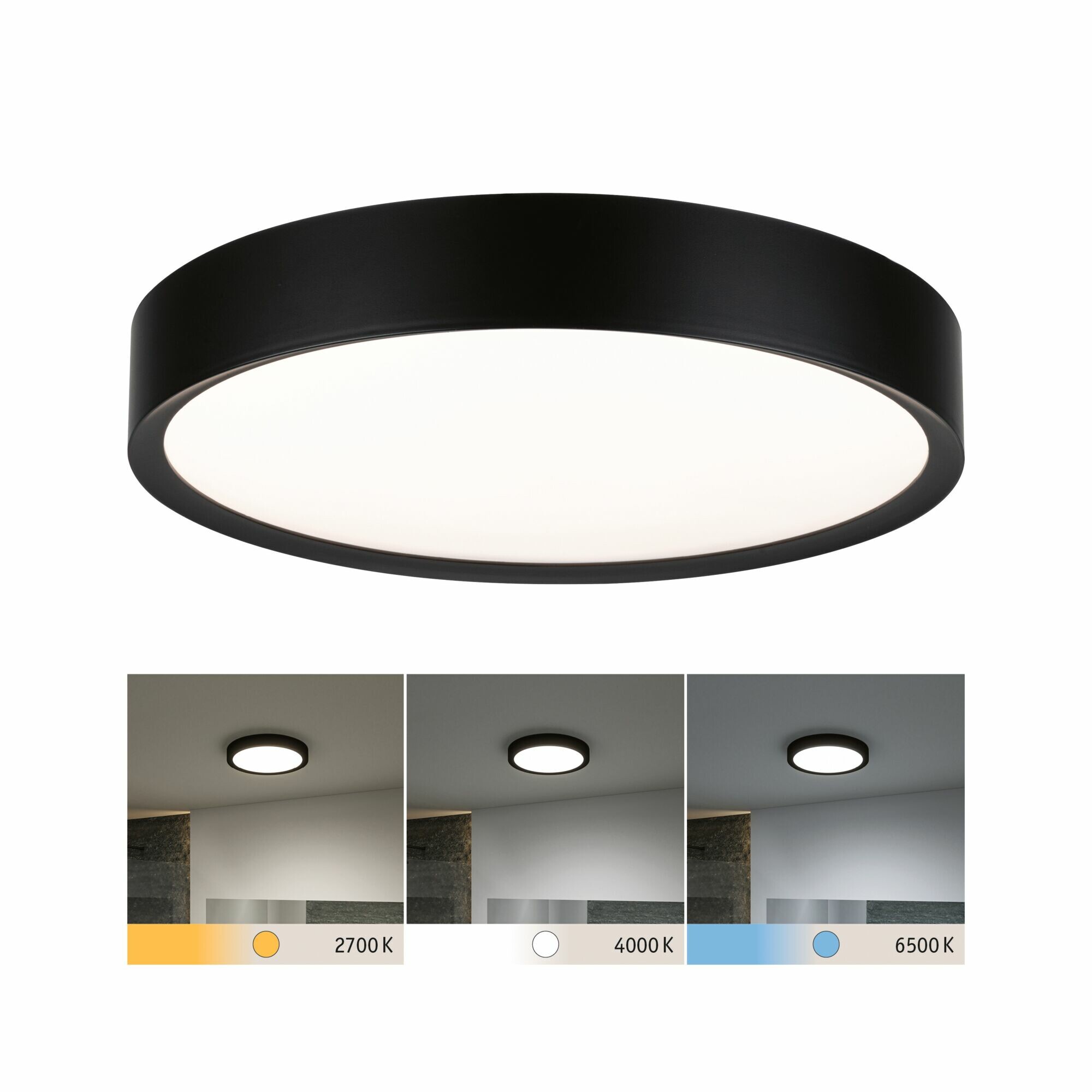 Paulmann Selection Bathroom LED Deckenleuchte Tega  IP44  White Switch 1200lm 230V 22.5W  Schwarz matt