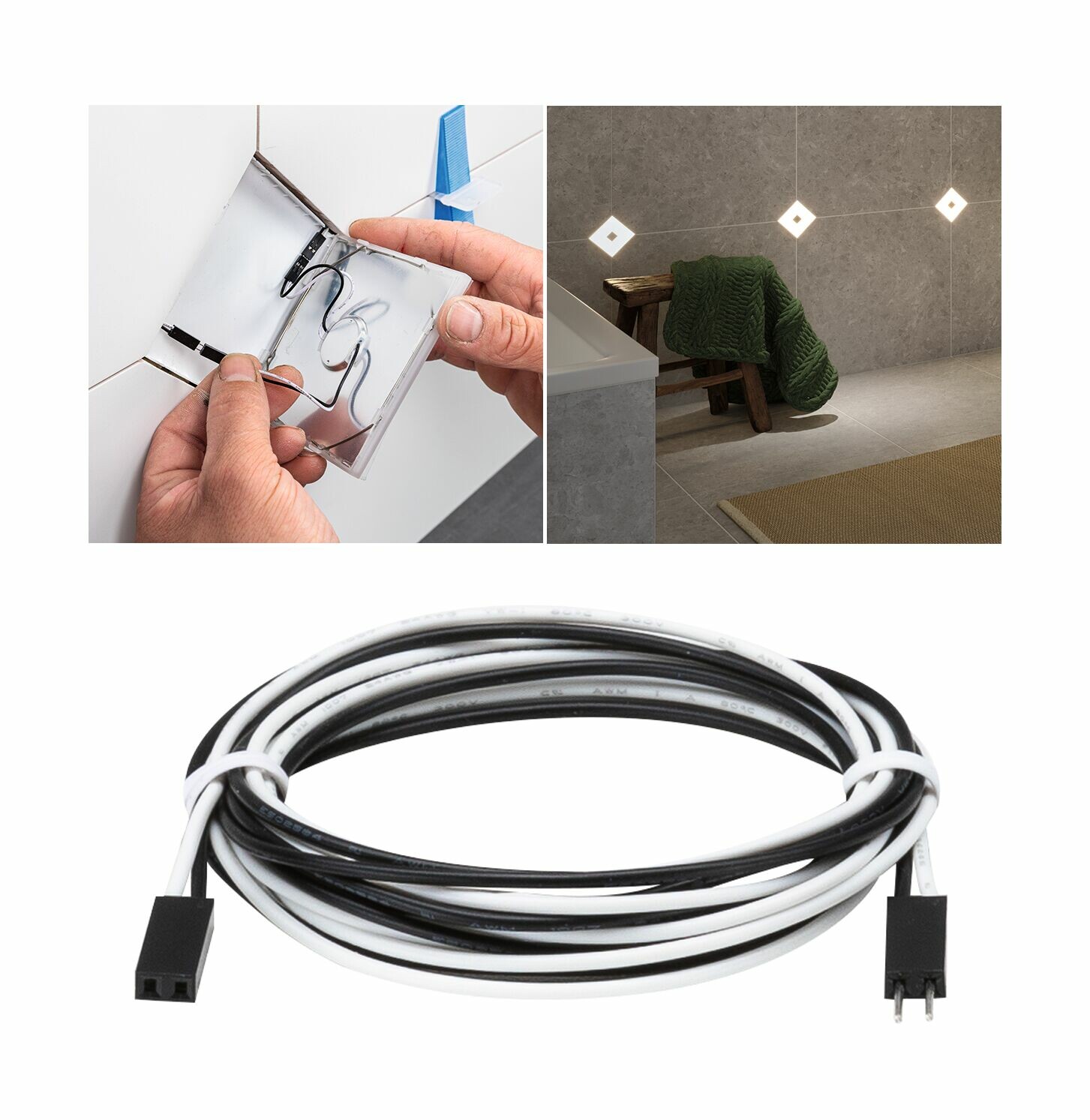 Paulmann LumiTiles Kabel Square Warmweiß  0.7m 12V Schwarz Kunststoff